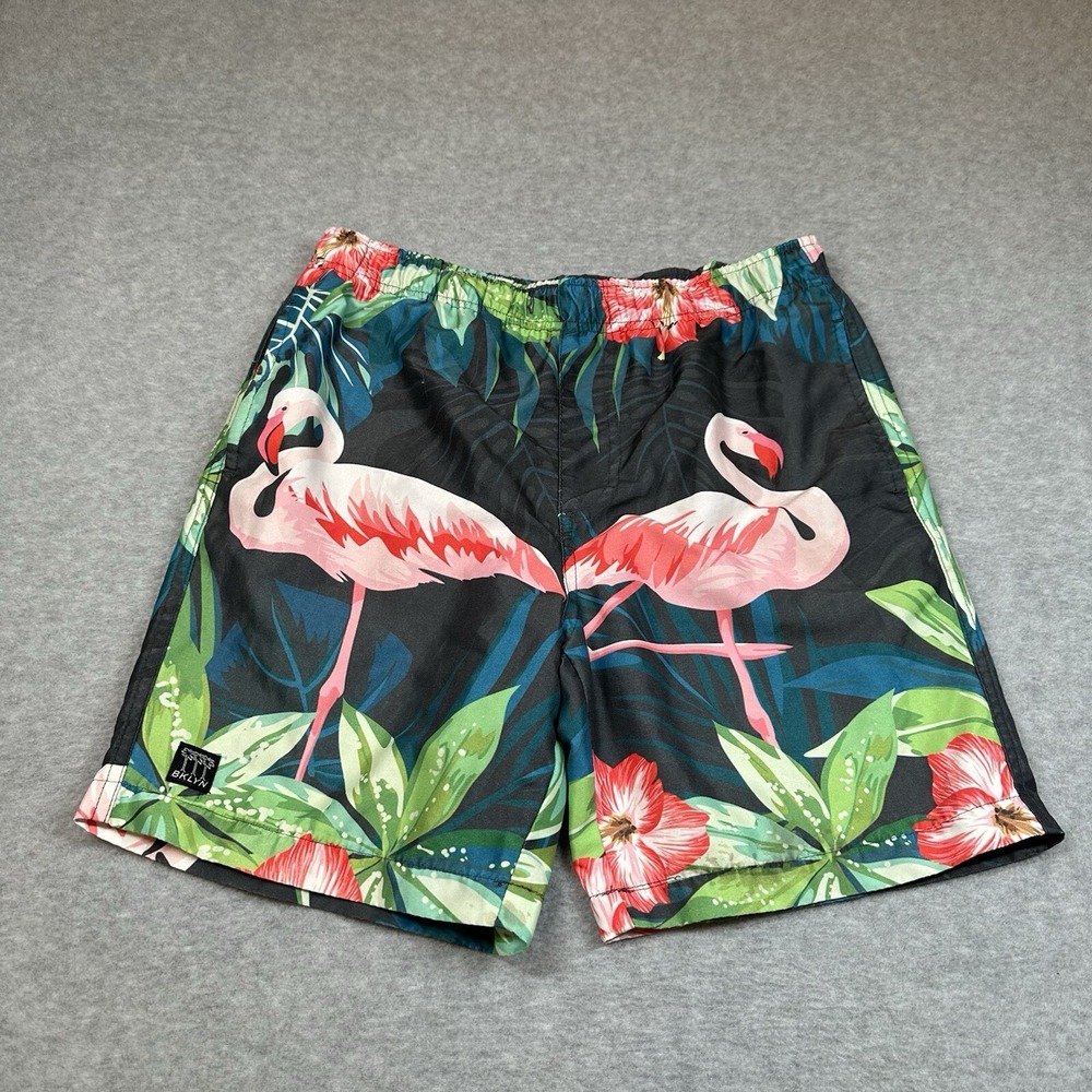 Brooklyn Cloth Swim Trunks Men's S Flamingo‎ Palm Motif Lined 28 in Adjustable